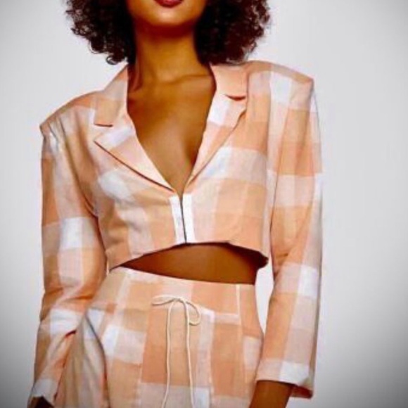 #19-NWT For Love and Lemons Eugenie Linen-Blend Crop Blazer Orange - Picture 3 of 3